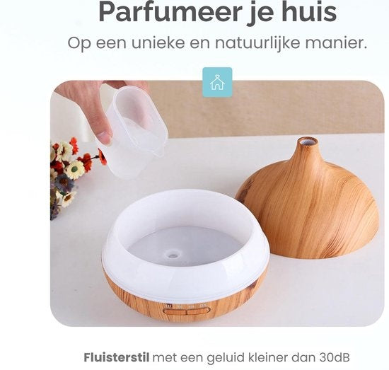 Gologi Slimme Aroma Diffuser - 550ML - Luchtbevochtiger - Geurverspreider - LED verlichting - Incl. 2 Etherische Oliën - Lichtbruin