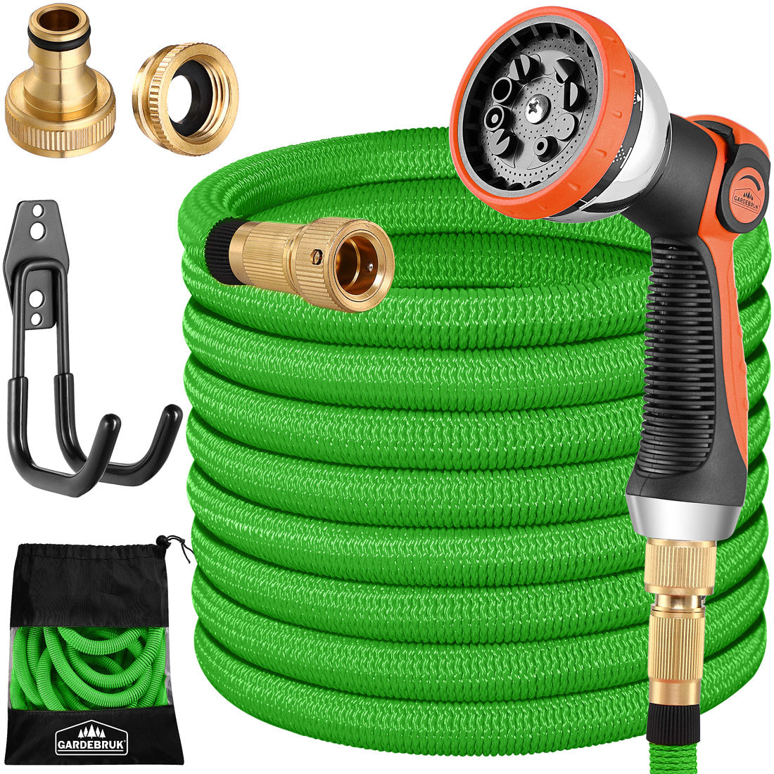 Gardebruk Tuinslang Flexibel - 15m 1/2" 3/4" Inch Wandmontage – Groen