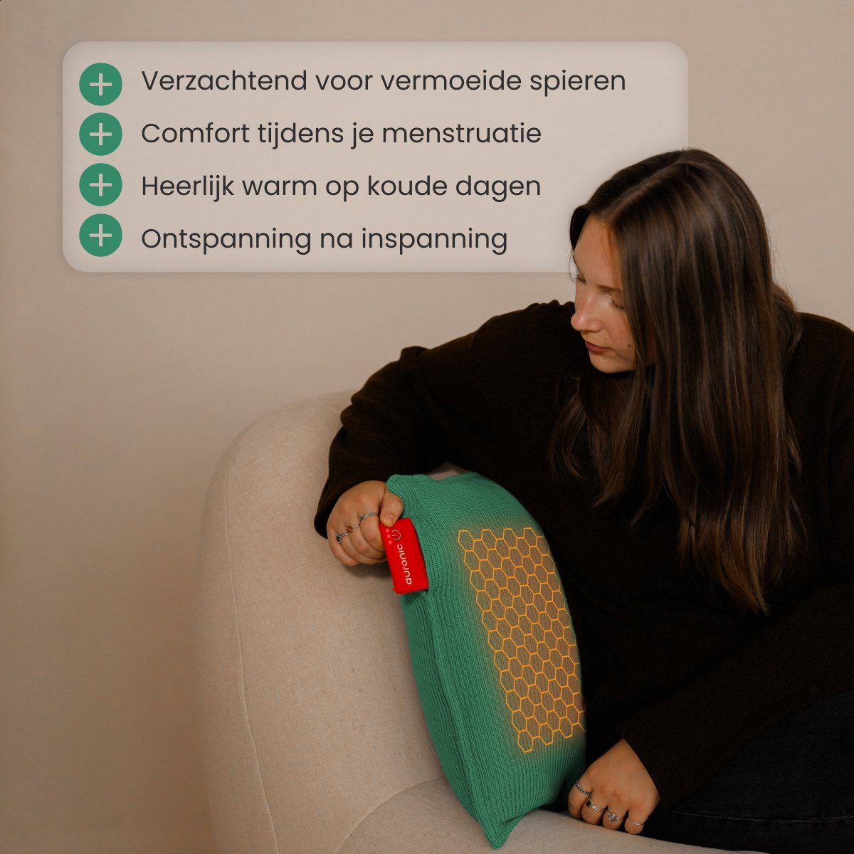 Auronic Warmtekussen - Knitted - 45x60 - Draadloos - Oplaadbaar - Elektrisch - Infrarood - Pastelgroen
