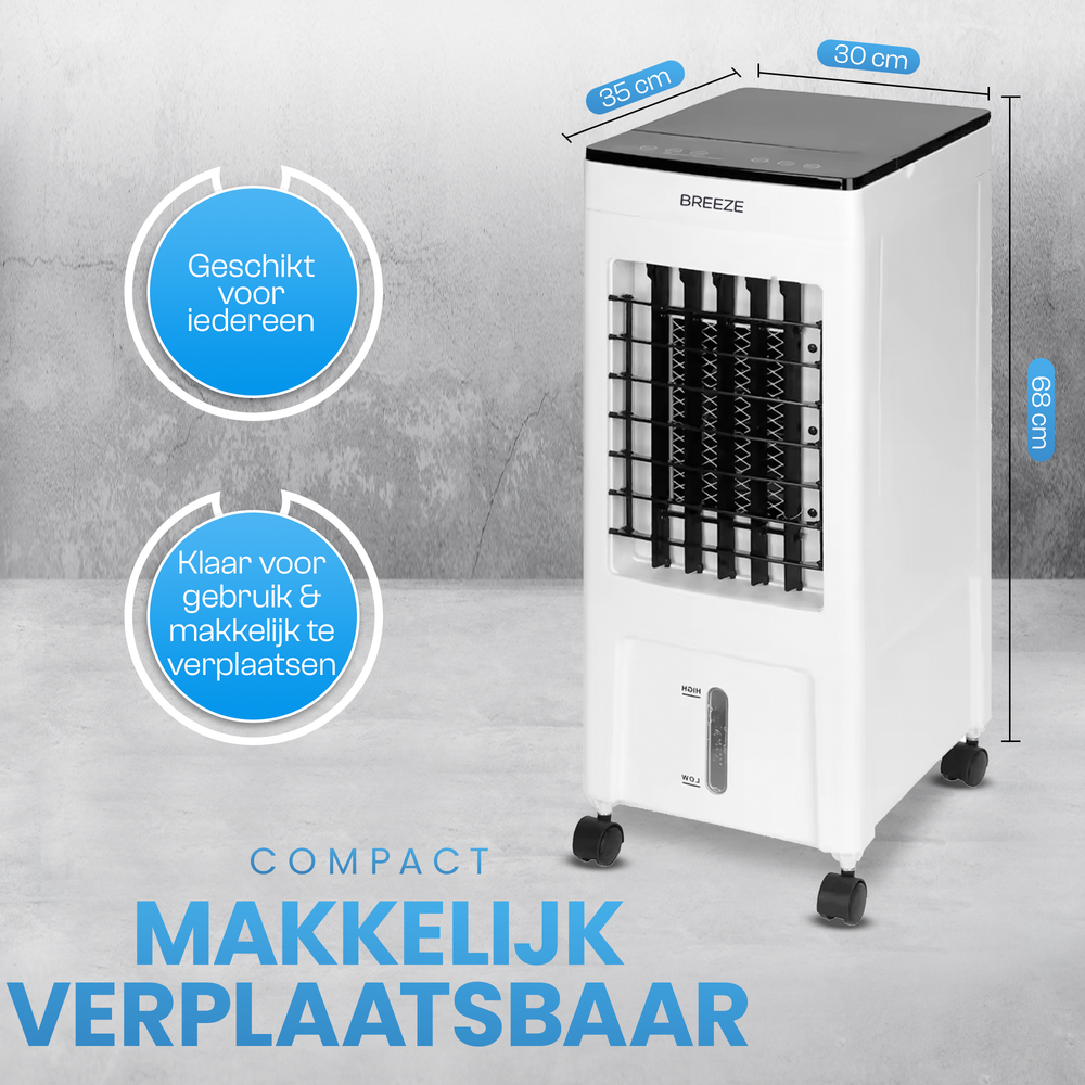 Breeze Aircooler - Fluisterstil - 35 x 30 x 68 cm - Wit