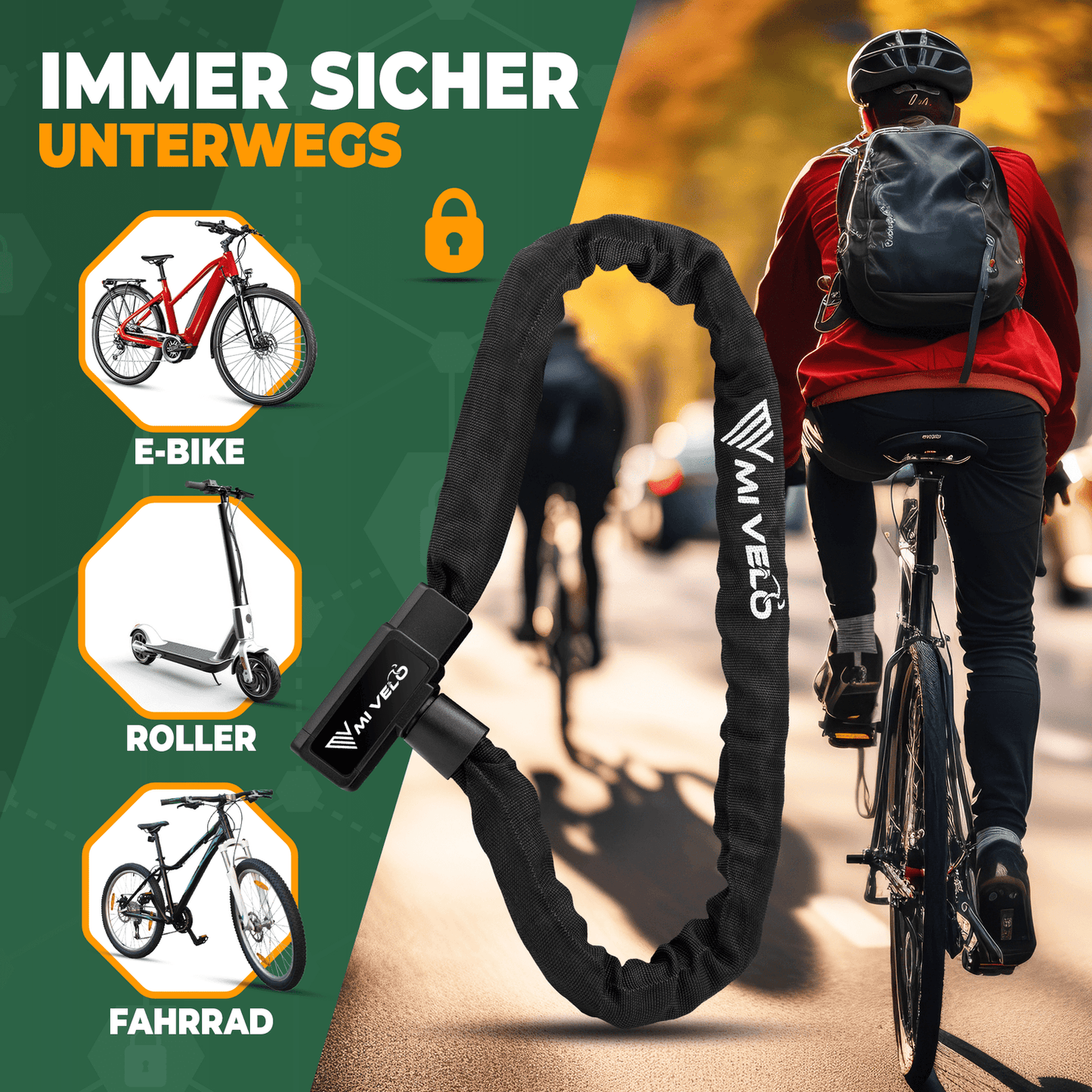 MIVELO Fietsketting – Sleutelslot – 85 cm – Staal – Zwart