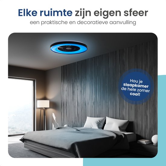 Gologi Plafondventilator met Verlichting - Ø60 cm - LED RGBW - 6 Standen - Plafondlamp Slaapkamer - Met Afstandbediening en App - Zwart
