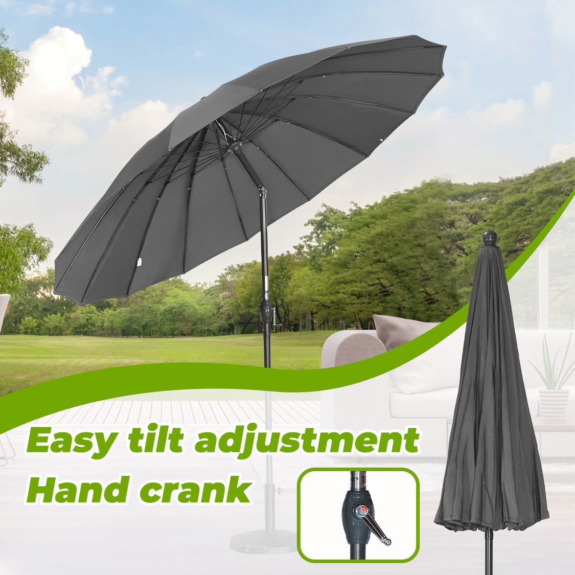 Angel Living Parasol Rond - Ø270cm - Stevig - Kantelbaar - Grijs