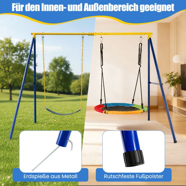 Coast Schommelframe A-Frame – Dubbel Schommelrek 249 x 185 x 181,5 cm – Blauw/Geel