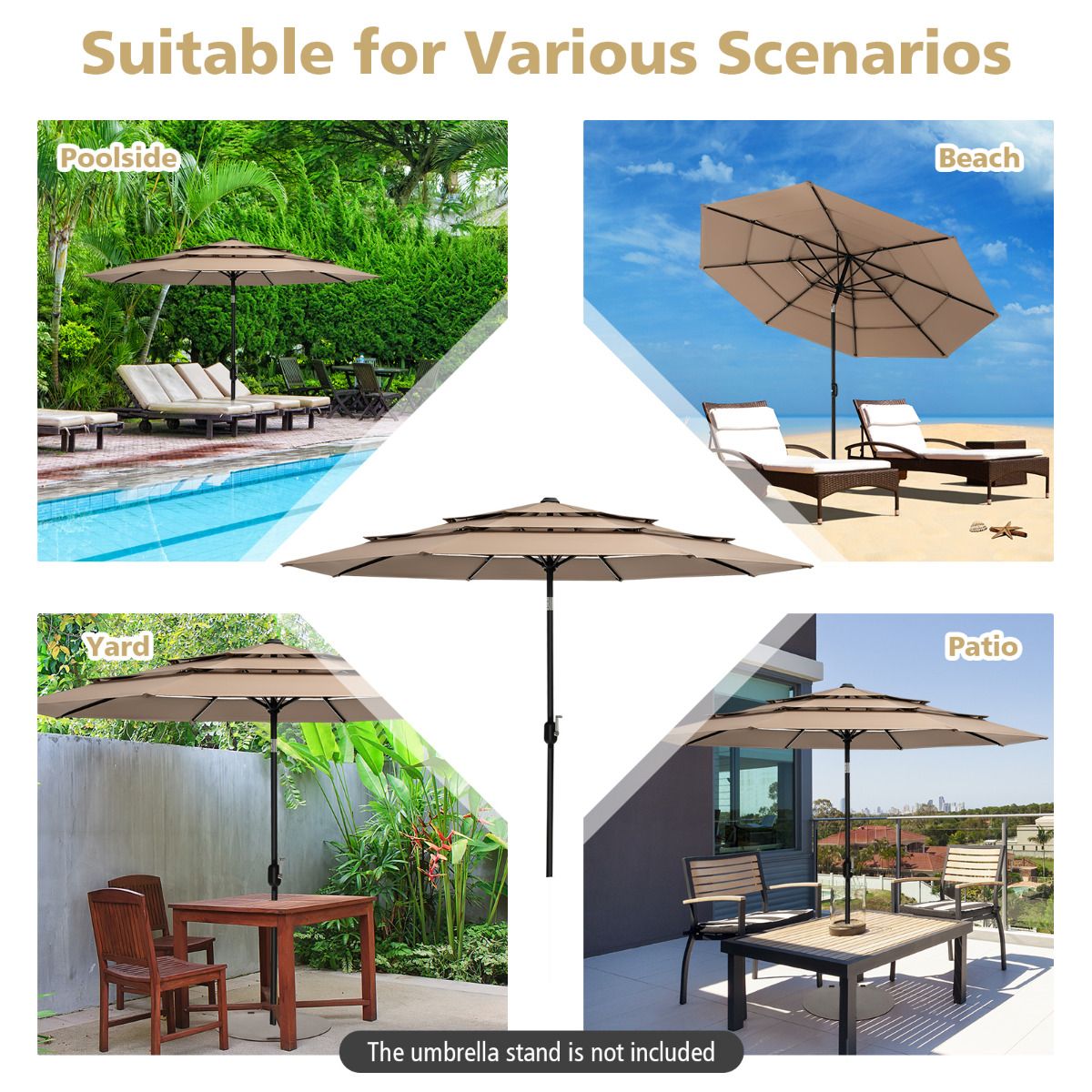 Coast Tuinparasol - 300cm - Bruin - 45 Graden Kantelbaar