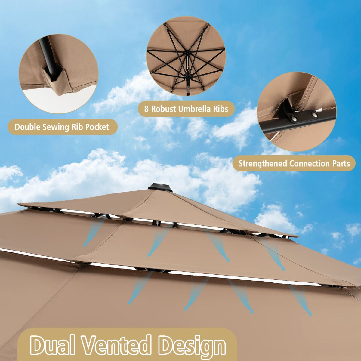 Coast Tuinparasol - 300cm - Bruin - 45 Graden Kantelbaar
