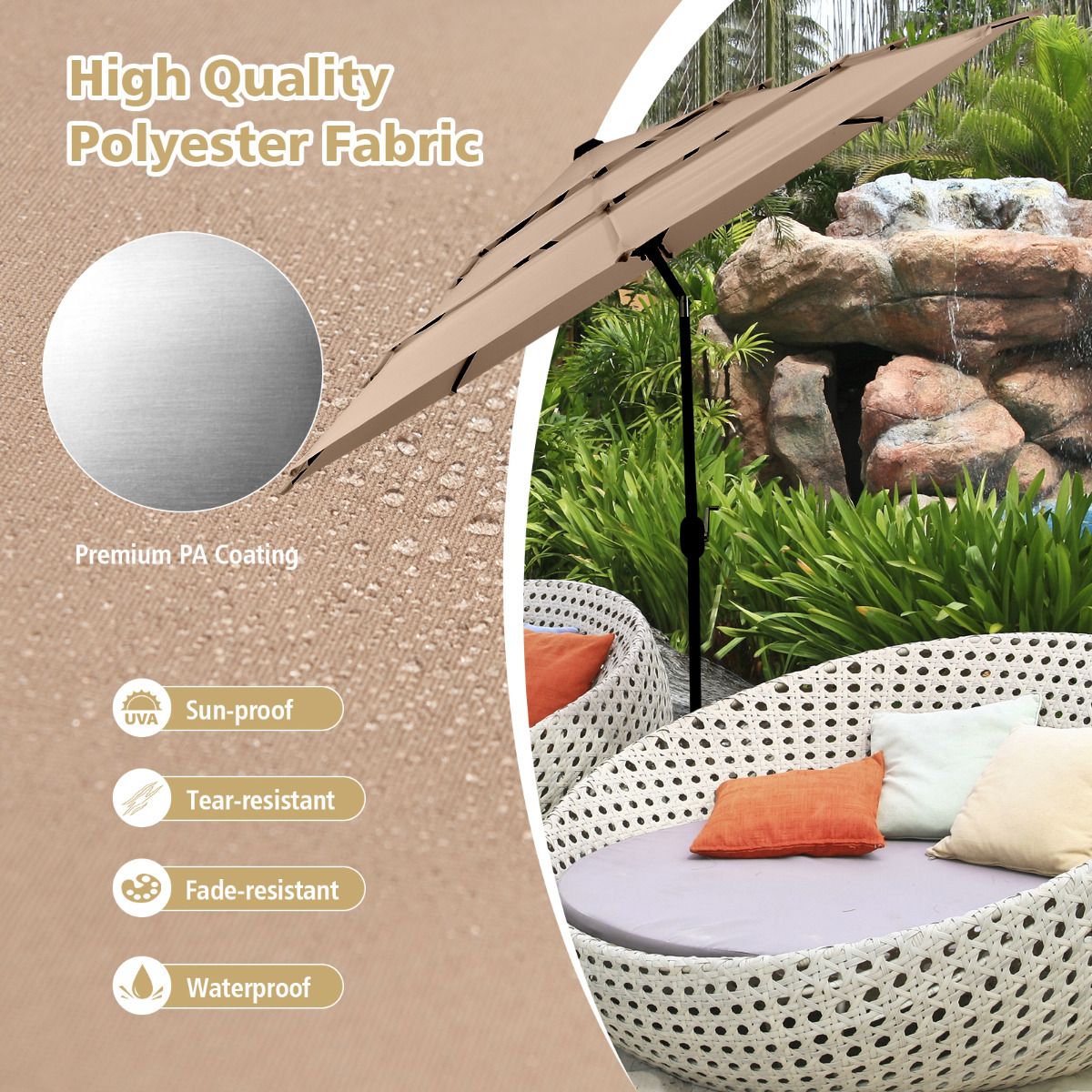 Coast Tuinparasol - 300cm - Bruin - 45 Graden Kantelbaar