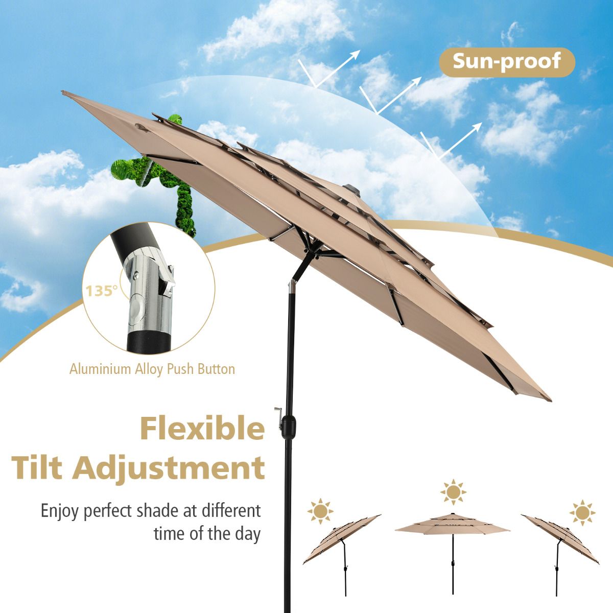 Coast Tuinparasol - 300cm - Bruin - 45 Graden Kantelbaar