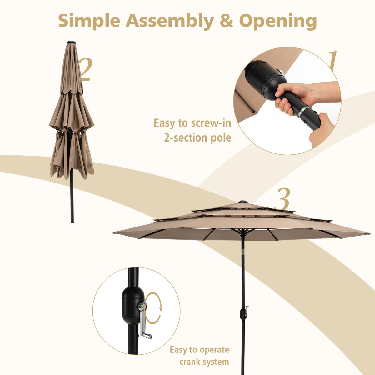 Coast Tuinparasol - 300cm - Bruin - 45 Graden Kantelbaar