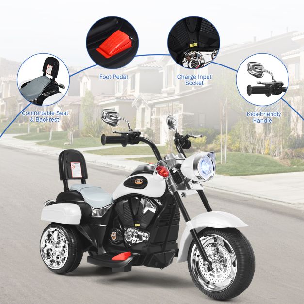 Coast Elektrische Motorfiets voor Kinderen – Chopper Stijl – Met Muziek – 91 x 48 x 64 cm – Wit/Zwart