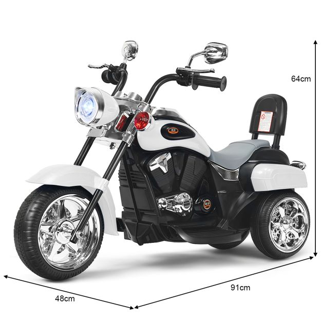 Coast Elektrische Motorfiets voor Kinderen – Chopper Stijl – Met Muziek – 91 x 48 x 64 cm – Wit/Zwart