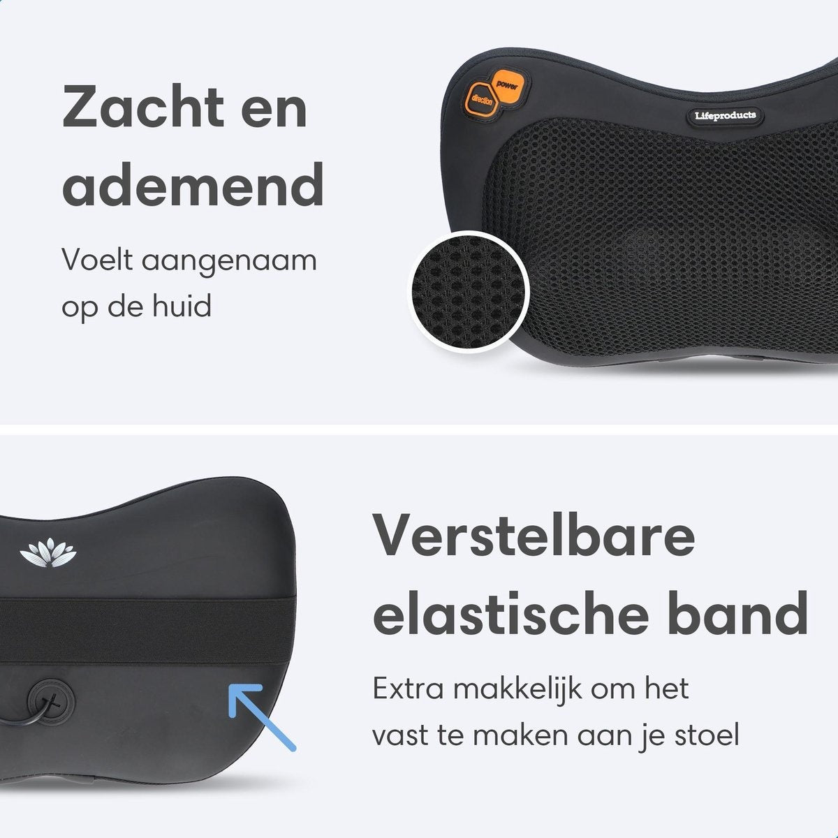 Lifeproducts - Oplaadbaar Shiatsu-massagekussen - Massager met warmtefunctie - Zwart