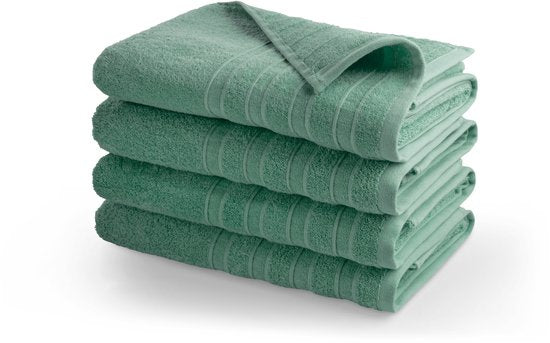 DoubleLife Handdoeken XL 70x140 cm - Set van 4 - 100% Katoen, waarvan 50% Gerecyclede Katoen - GRS Gecertificeerd - Stone Green