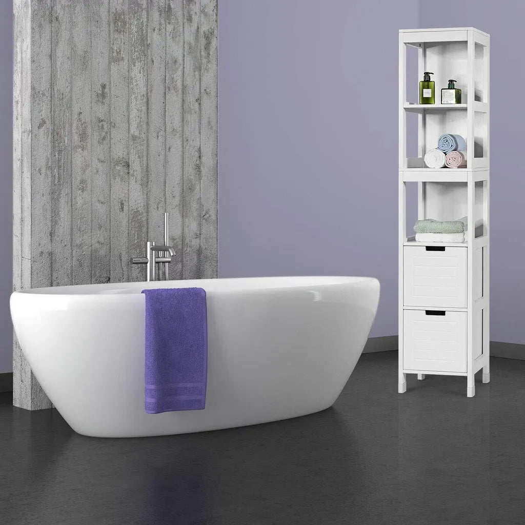Coast badkamer hoge kast badkamer kast badkamer kast met 2 laden houten wit 30 x 30 x 144,5 cm