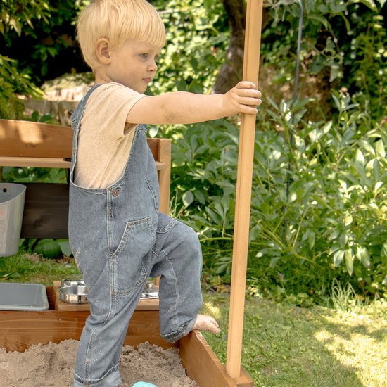 AXI Dora Boot zandbak met speelkeuken en dak (UV50) 160 x 100 cm Antraciet/bruin – Met krijtbord en opbergruimte - Inclusief gronddoek - 10 jaar garantie!