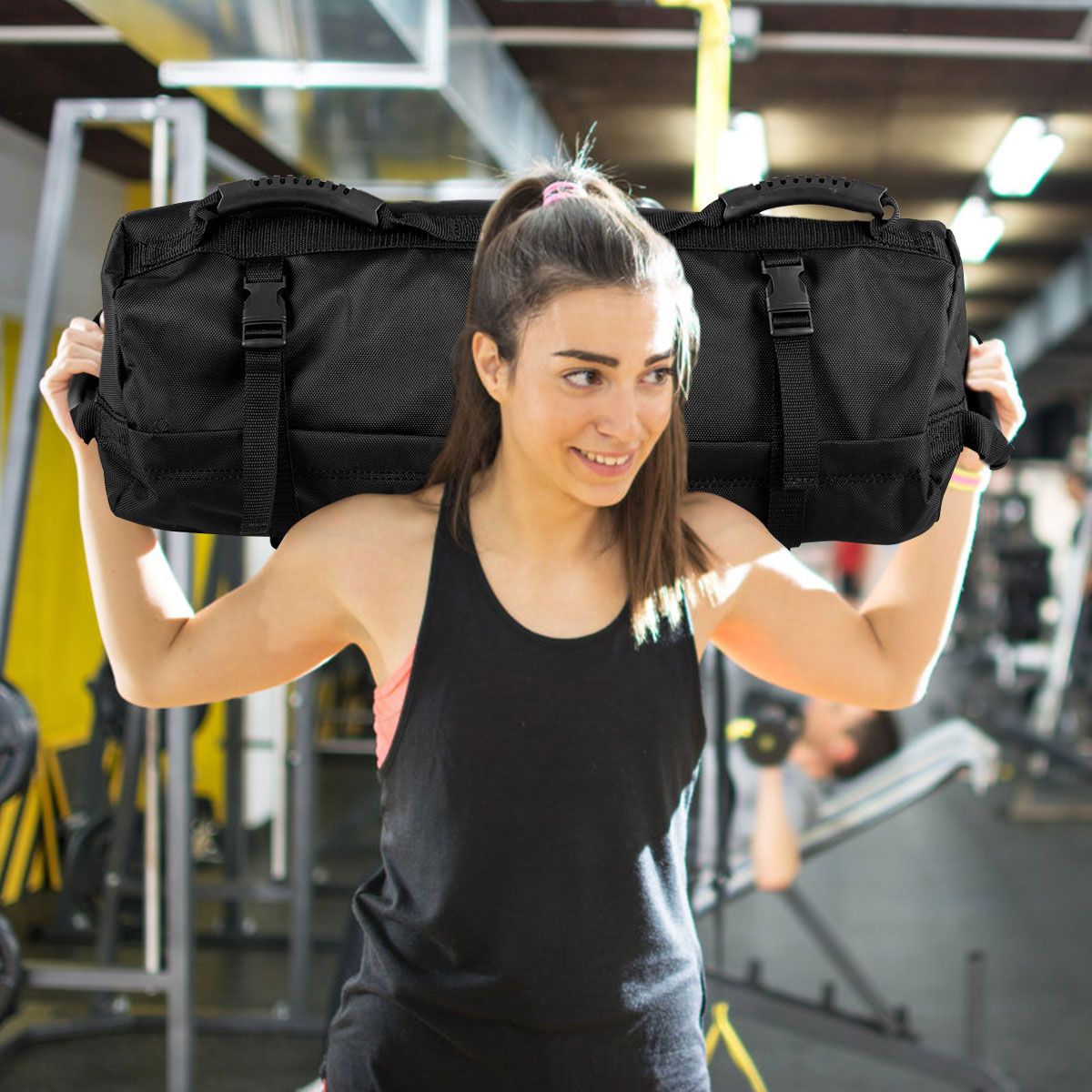 Coast Powerbag Trainingszandzak - verstelbaar gewicht - 6 handgrepen - zwart/geel