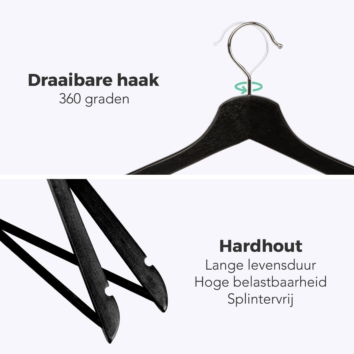 LifeGoods Kledinghangers - Met Broeklat - Hardhout - Zwart - 50 Stuks