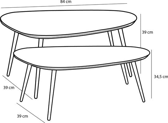 Mica Decorations Jailey Bijzettafel - Set van 2 - L84 x B39 x H39 cm - Gerecycled Hout - Zwart