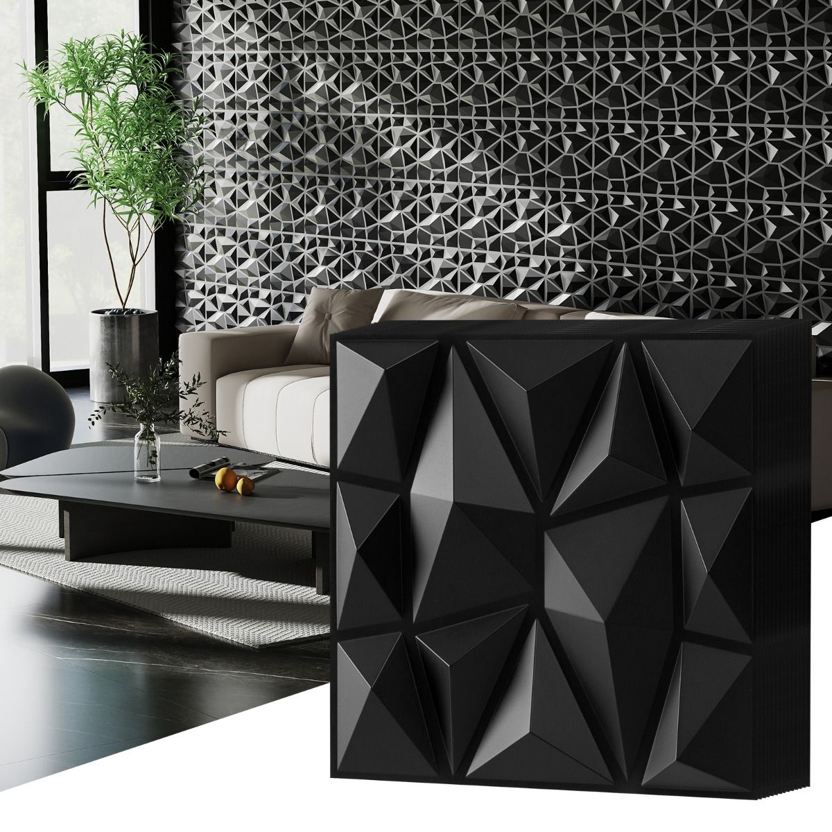 Coast 3D Wandpanelen - diamantpatroon - zelfklevend - zwart 30 x 30 cm 50 stuks