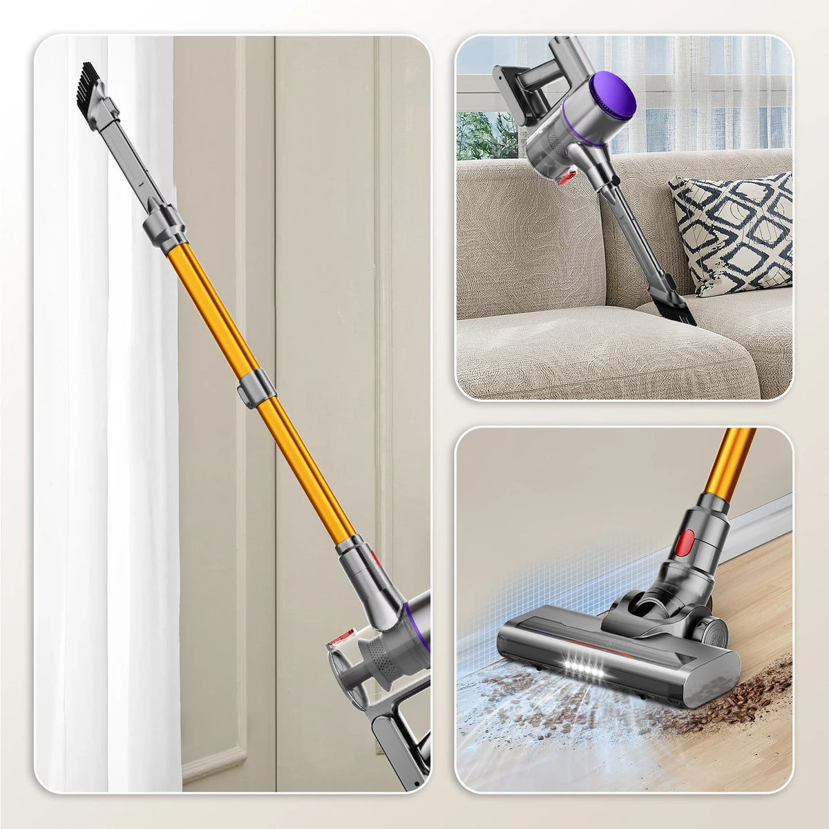 Daynee N850 Draadloze Steelstofzuiger – 45.000 Pa – 50 Min. Accuduur – Zwart en Paars – Kunststof