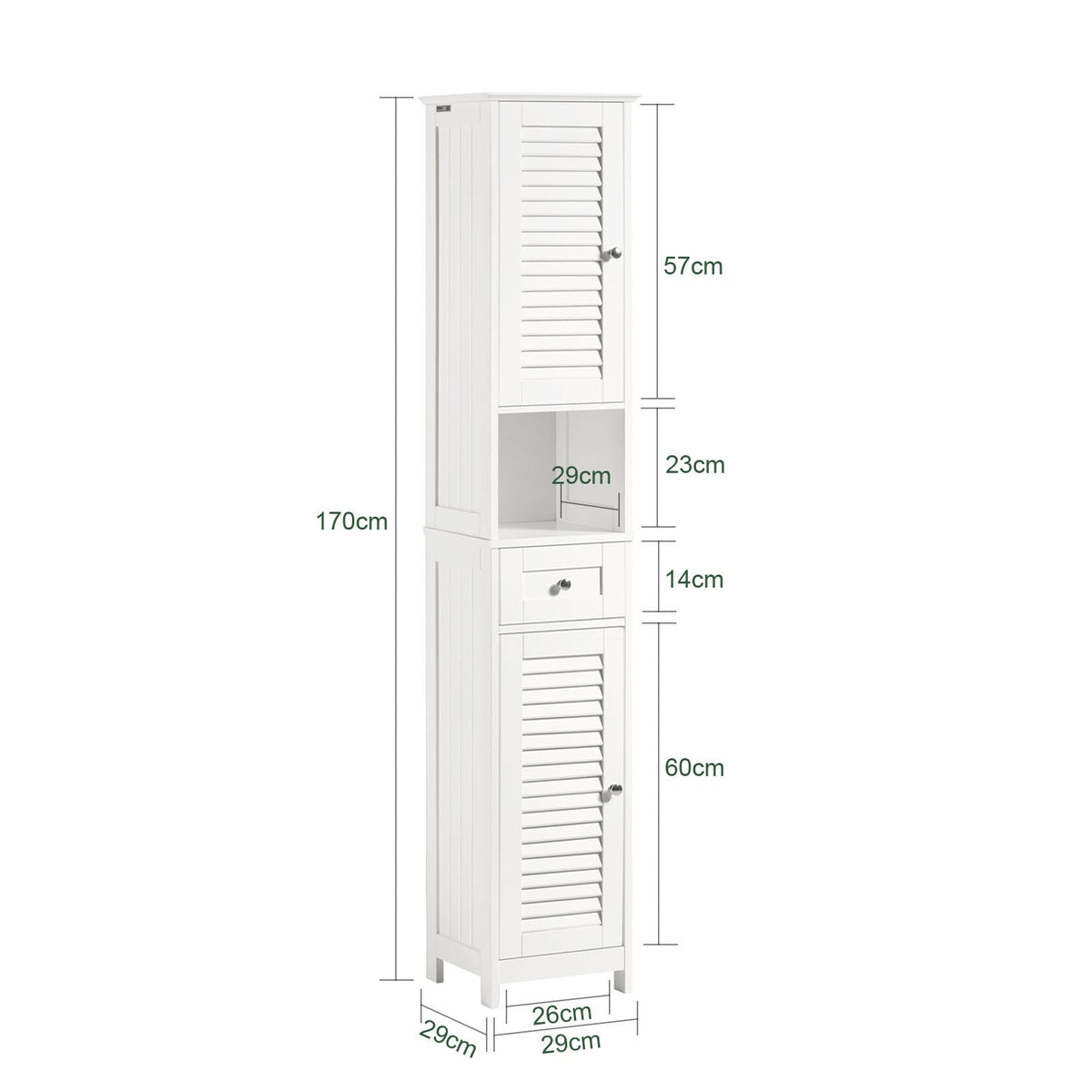 SoBuy FRG236-W Hoge Badkamerkast – Wit – 32 x 30 x 170 cm – MDF Hout – Opbergkast met Deuren, Lade en Planken