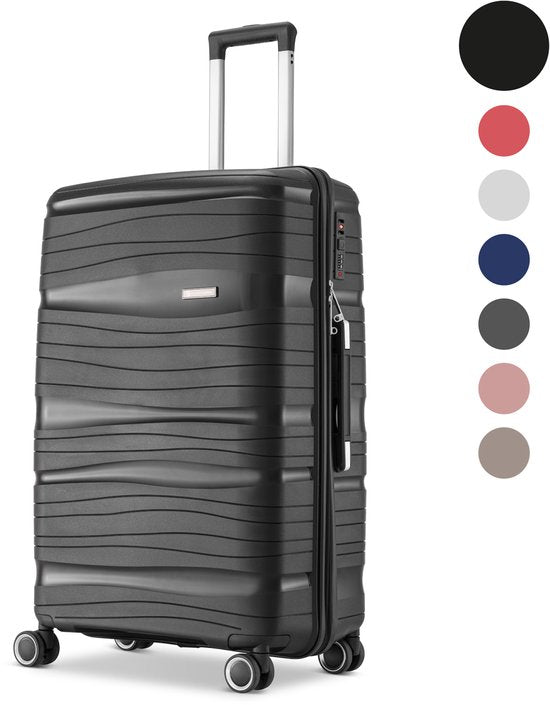 SC Travelin' Charm Handbagage Koffer – 40L – Cijferslot – 35x21x54 cm – Lichtgewicht & Duurzaam – Inclusief Gratis Pouch – Zwart V2