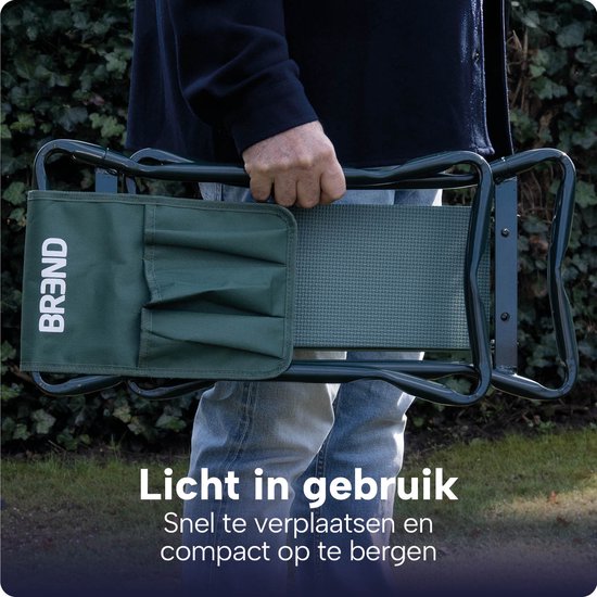 Inklapbaar Tuinkrukje met Kniesteun - EVA-schuim – Tot 150 KG - Stalen Frame met Gereedschapstassen – Zitten en Knielen - BREND BR-2252