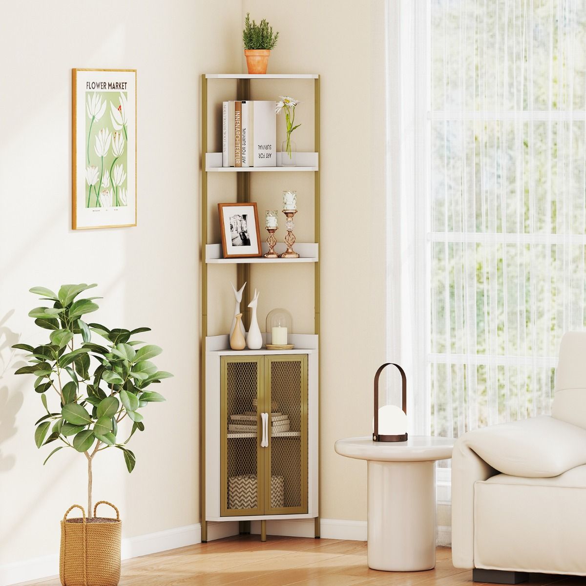 Coast Hoekboekenkast - 6 planken - metalen frame - rustiek bruin en zwart - 170 cm hoog