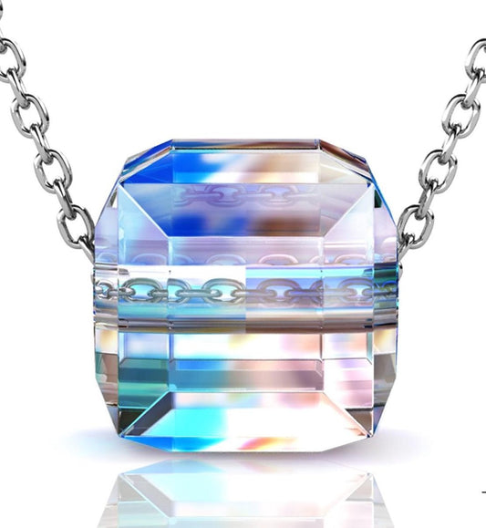 Yolora Dames Ketting met Kalpa Camaka Kristal Hanger - Zilver kleurig - 18K Witgoud Verguld - Cadeauverpakking - Moederdag Cadeautje