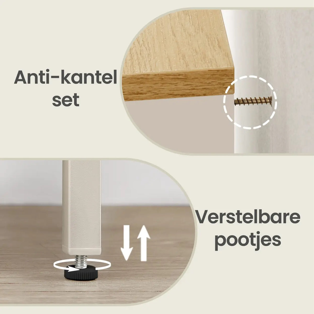 Joyfurnos Ochama Opbergkast met Deur - Verstelbare Plank - 80 x 40 x 76 cm - Beige