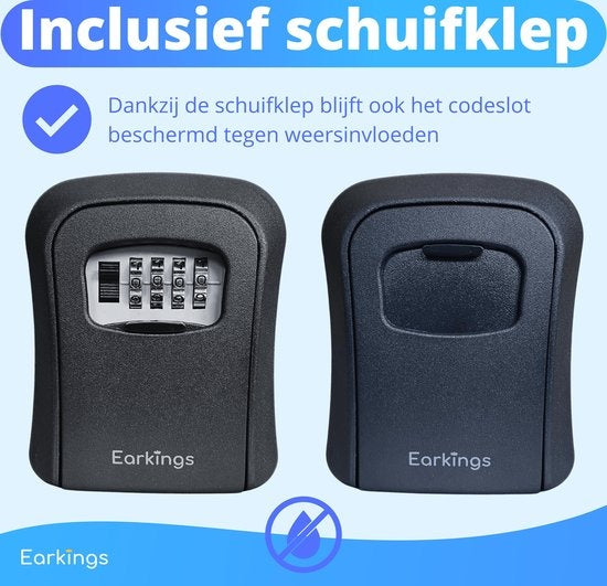 Earkings - Kluisje met cijferslot - wandmontage - zwart