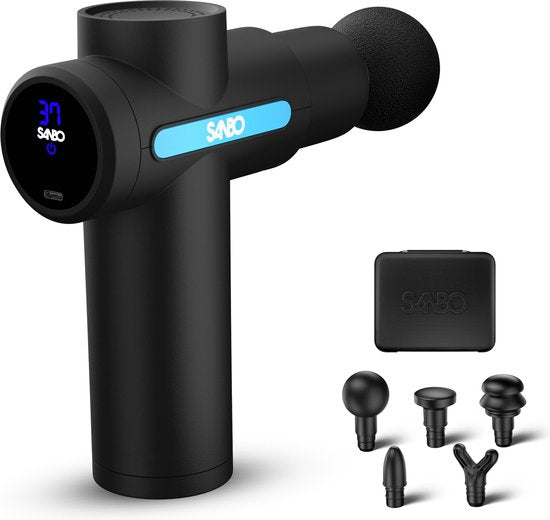Sanbo - Massage Gun Mini Gen 2 - Met 5 Opzetstukken En 6 Standen - Sport en Relax Massage Apparaat - Massage Pistool - Professioneel - Zwart
