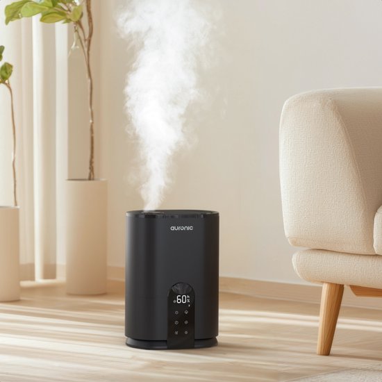 Auronic Luchtbevochtiger - 4 Liter - 40m2 - Geschikt voor Woonkamer, Kantoor, Slaapkamer, Babykamer en Meer - Met Aromatherapie - BPA-Vrij - Zwart