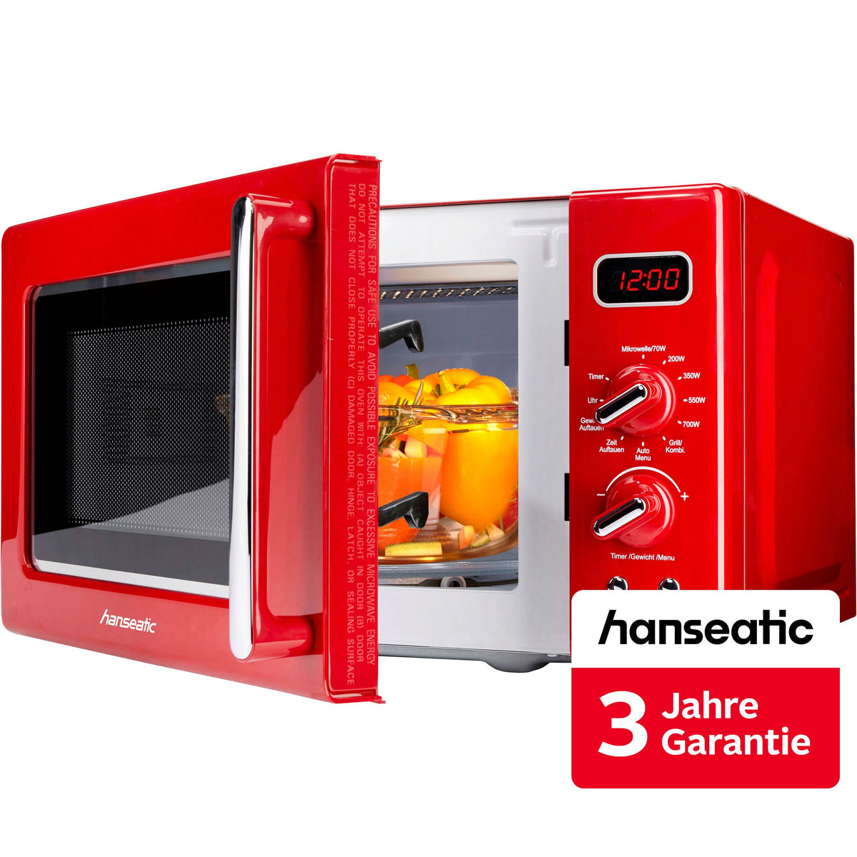 Hanseatic Magnetron AG720CE6-PM – 20 liter – 700 W – Grill 1000 W – Retro rood – 44 x 26 x 36 cm