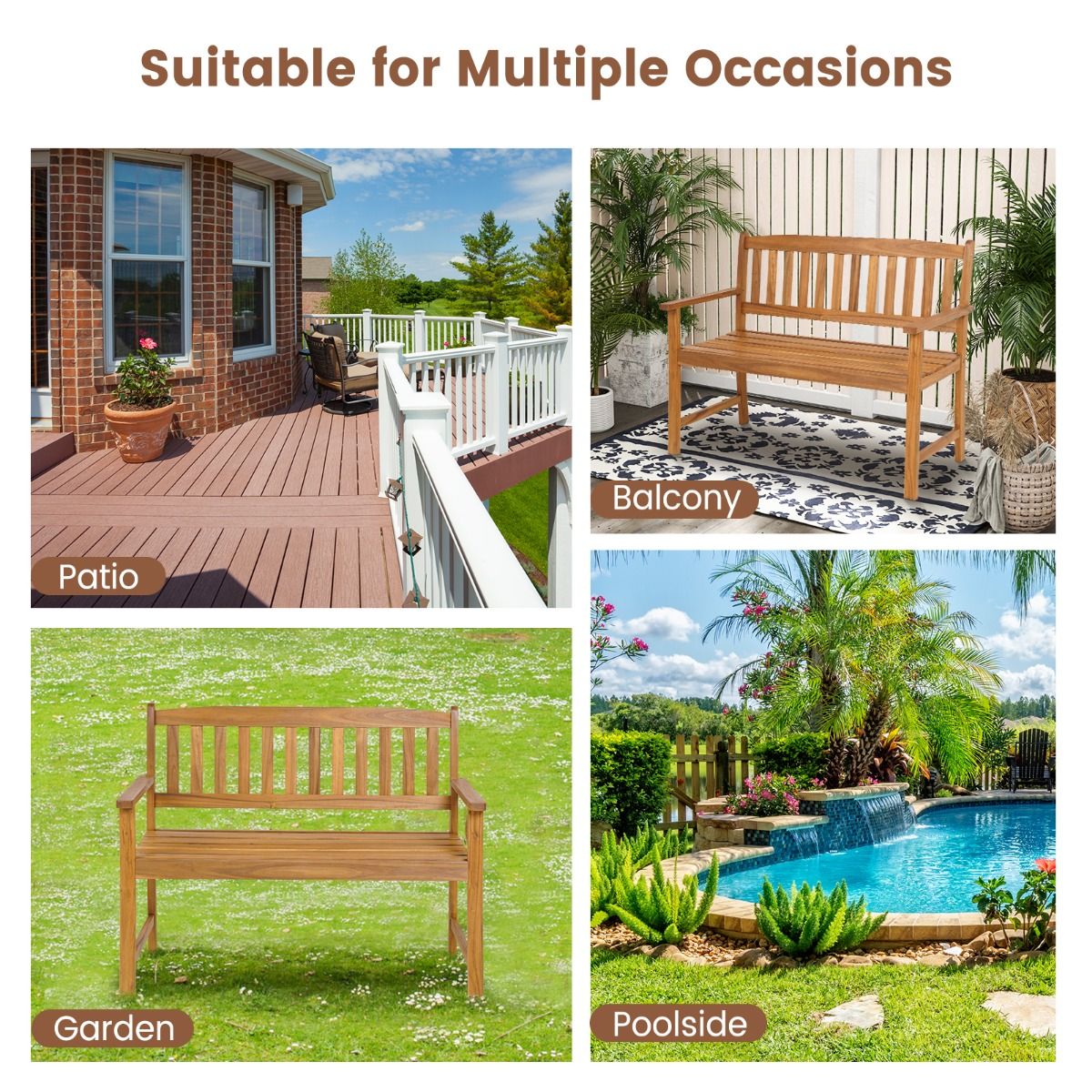 Coast Tuinbank - Massief acaciahout - 2-zits - Tot 360 kg draagkracht - Natuur - 110 x 56,5 x 86 cm