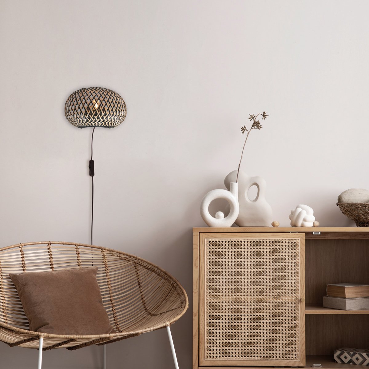 Anne Lighting - wandlamp - MAZE - naturel - bamboe - bedlampje - E27 - 4400BE