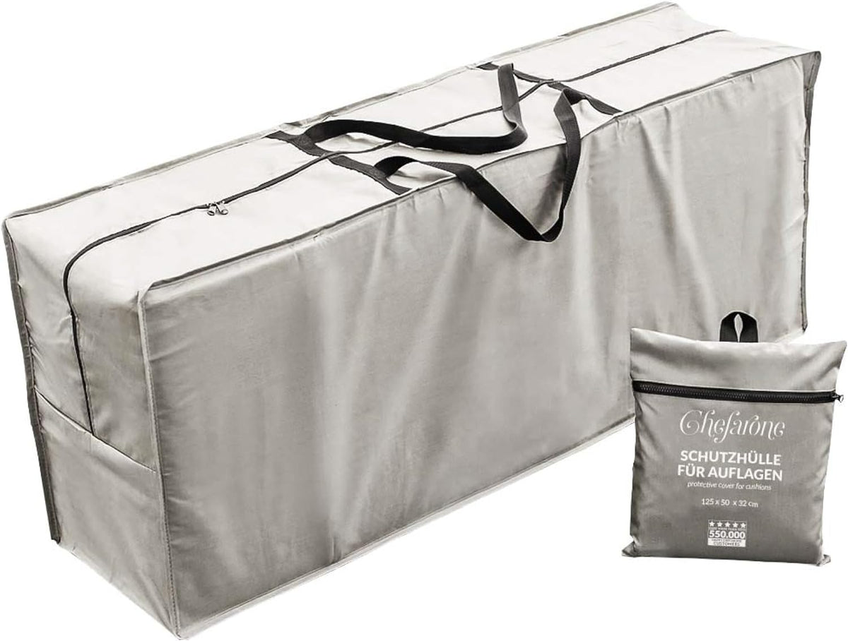 Chefarone Opbergtas voor Tuinkussens - Waterafstotend - 125 x 50 x 32 cm - 420D Polyester - Lichtgrijs