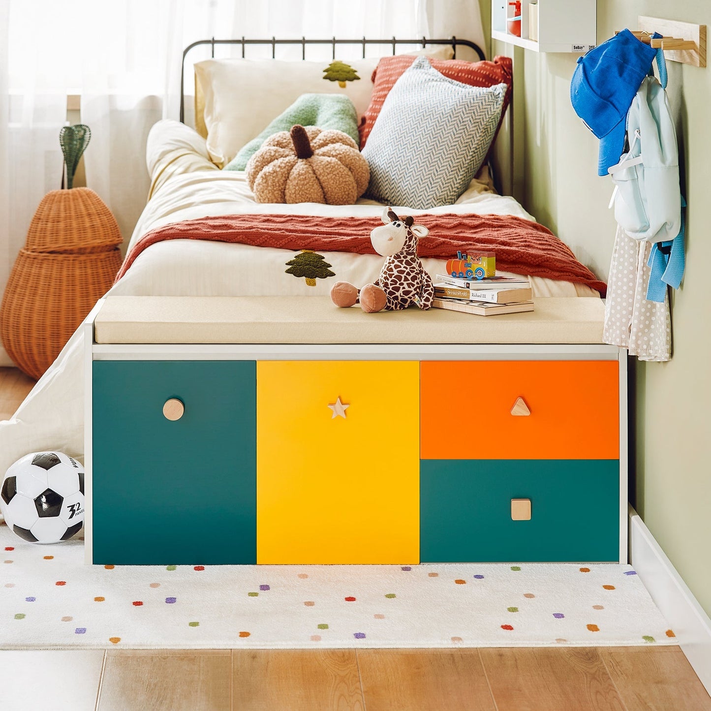 SoBuy Opbergbank Kinderen met 2 Kasten en 2 Lades - Max. 150 kg - 100 x 37 x 46 cm - Kleurrijk