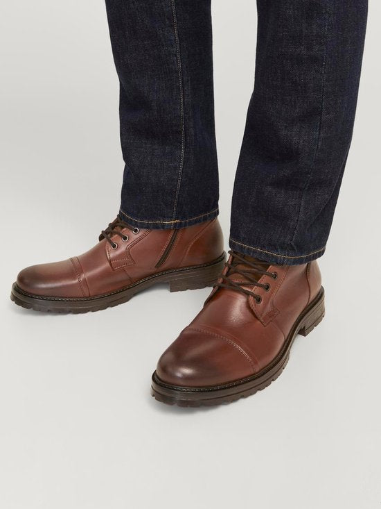 Jack & Jones Dexter Leather Boots - Heren - Leer - Vetersluiting - Rubber Zool - Bruin - Maat 45