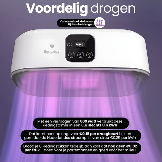 Hendriqs® Wasdroger Condensdroger 8 kg - 90°C mini droger met UV-sterilisatie - Droge Kleding & Warme Kamer Tegelijk - Alternatief voor Warmtepompdroger & Wasdroogcombinatie & Droogkast & Elektrisch Droogrek & Droogmachine