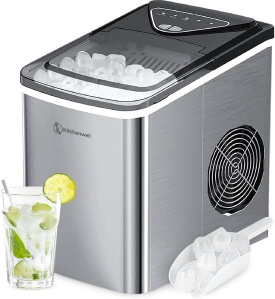 Kitchenwell IJsblokjesmachine – 2L - IJsblokjesmaker met IJsschep – 12kg/24 uur – Zelfreinigingsfunctie - Zilver