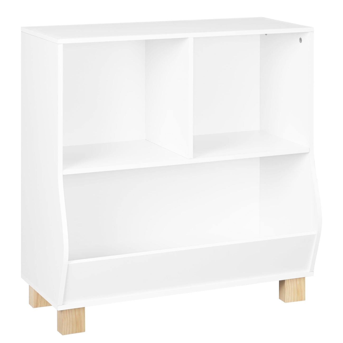 Lestarain Montessori kinder boekenkast - wit - 3 vakken - met massief houten poten - 71,5 x 77 x 34,5 cm