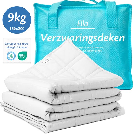 EL Life Verzwaringsdeken 9 kg - OEKO-TEX Katoen Zwaartedeken 150 x 200cm - Weighted Blanket - Verzwaarde Deken - Wit