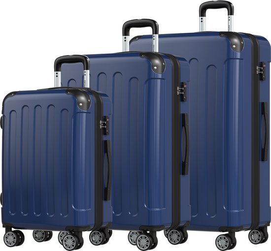 TRVLMORE Kofferset - 3 Delig - 45L Handbagage + 75L en 115L Ruimbagage - TSA Slot - Lichtgewicht - Reiskoffer set - Donkerblauw