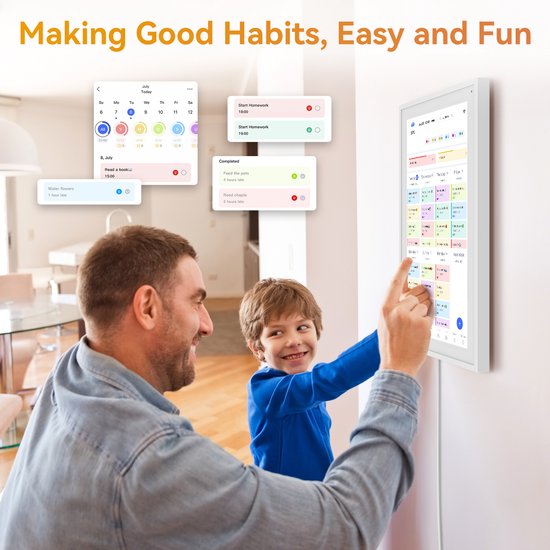 TABWEE P15 15,6" Digitale fotolijst Met Touchscreen – 1080P Full HD Slimme Gezinsplanner-Digitale Fotolijst & Takenlijst, Interactief Haarddisplay – Wand- en Bureaumontage Voor Naadloze Planning