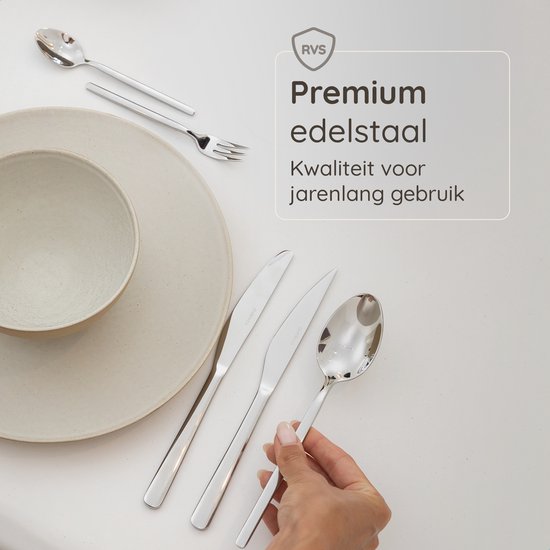 Deleca 6 Persoons Luxe RVS Bestekset Amor (36-delig) - Lepels, Messen, Vorken, Steakmessen & Gebaksvorkjes - Vaatwasserbestendig - Zilver Design Bestek - 18/0 Edelstaal