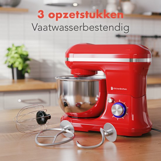 KitchenBrothers - Keukenrobot - 5L - Keukenmixer - 1200W - Rood