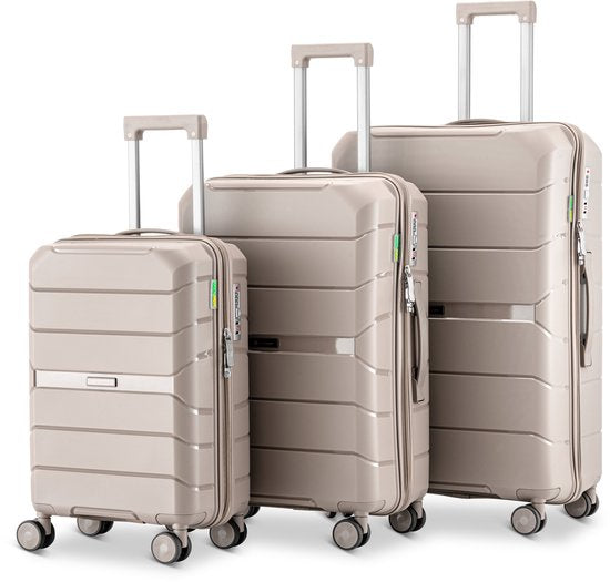 SKYCASES Urban Adventurer - Kofferset - 3-delig - Cijferslot - 232L - Spinner wielen - Reiskoffer met Kofferslot - Lichtgewicht - Beige