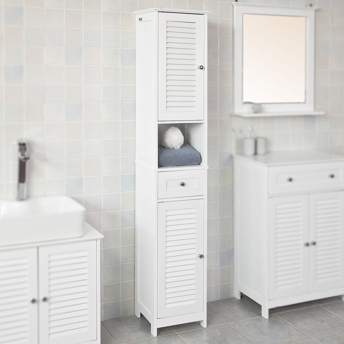 SoBuy FRG236-DG Hoge Badkamerkast - Met Lades - Zwart - Hout - 32x30x170cm