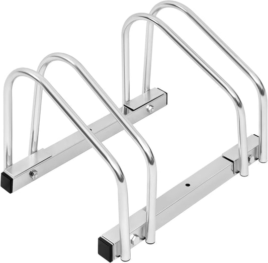WOLTU Fietsenrek Voor 2 Fietsen – Robuust Stalen Fietsenstandaard Voor Vloer- En Wandmontage – Geschikt Voor Bandbreedtes Van 35-55 mm – Zilver/Zwart – Ø 16 mm